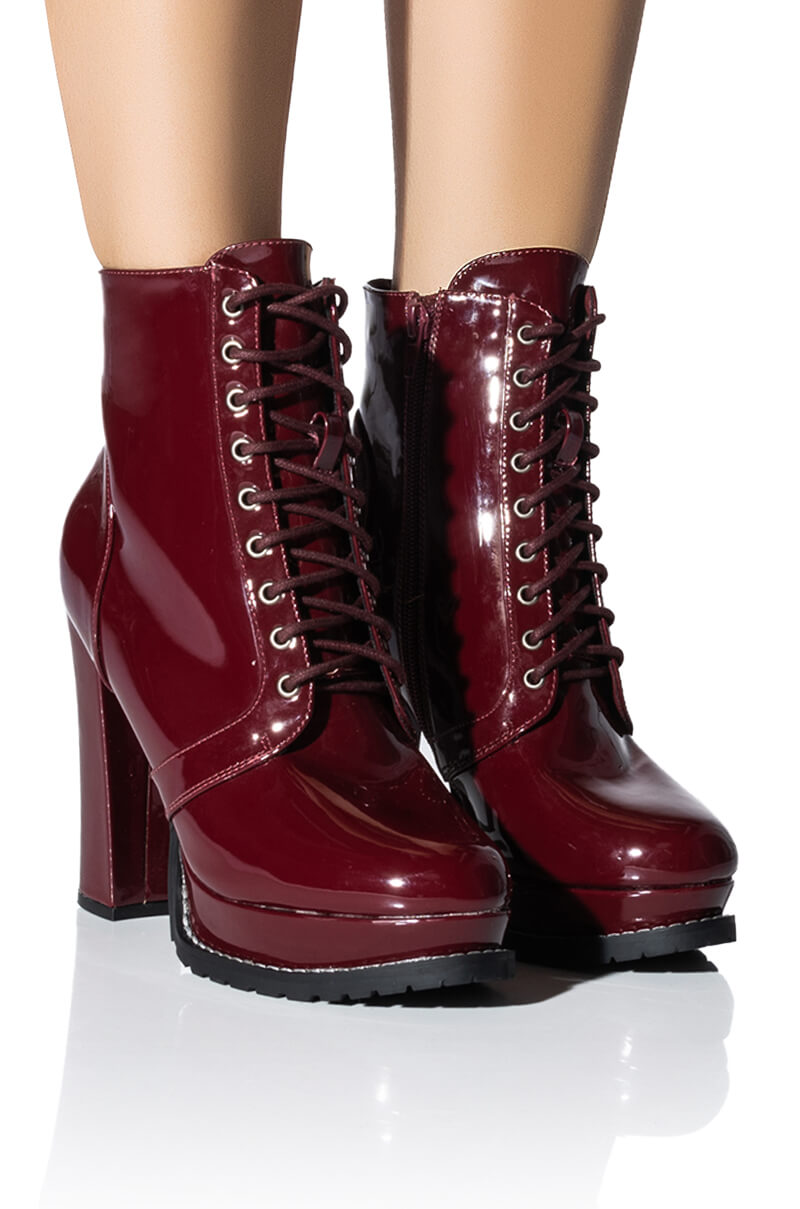 AZALEA WANG FREDDIE CHUNKY LACE UP BOOTIE IN BURGUNDY view 0
