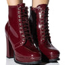 Front View Azalea Wang Freddie Chunky Lace Up Bootie In Burgundy