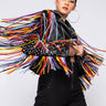 Front View Azalea Wang Free Rider Fringe Moto Jacket in Black Multi