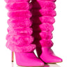 Front View Azalea Wang French Puffy Fur Stiletto Bootie In Pink