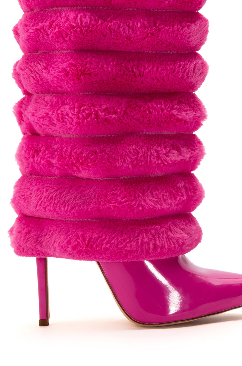 Full View Azalea Wang French Puffy Fur Stiletto Bootie In Pink