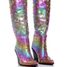 Front View Azalea Wang Freya Star Studded Iridescent Western Boot In Purple