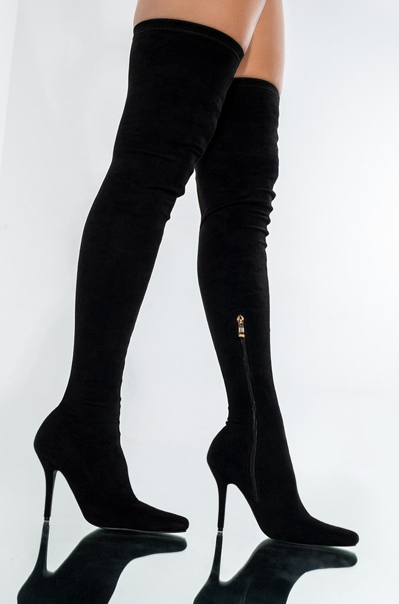Front View Azalea Wang Friday Night Stiletto Boot In Black