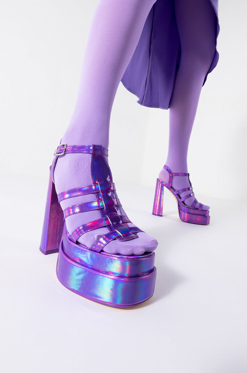 Front View Azalea Wang Funky Beats Chunky Sandal In Purple Multi