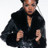 Front View Azalea Wang Fur Trim Giselle Crop Jacket In Black