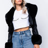 Front View Azalea Wang Fur Trim Giselle Crop Jacket in Black