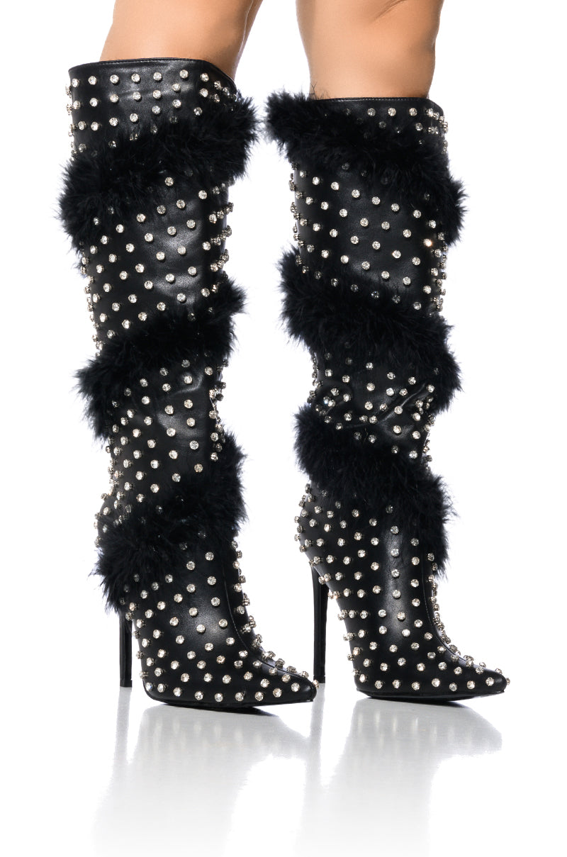 AZALEA WANG GARDENIA FEATHER EMBELLISHED BOOT IN BLACK view 0