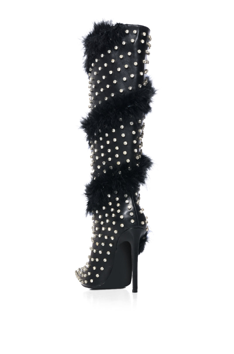 Detail View Azalea Wang Gardenia Feather Embellished Boot In Black