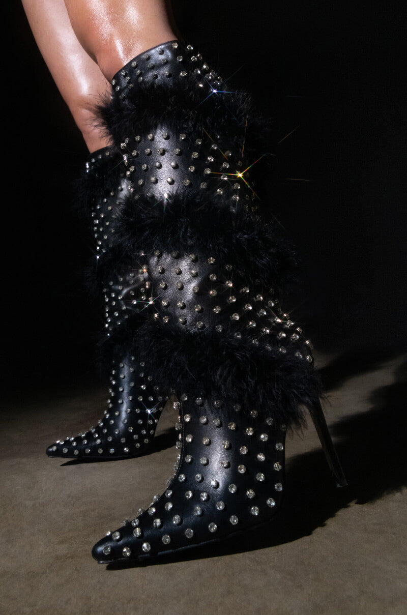 Extra View Azalea Wang Gardenia Feather Embellished Boot In Black