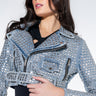 Front View Azalea Wang Gazette 3000 Studs Moto Jacket In Denim