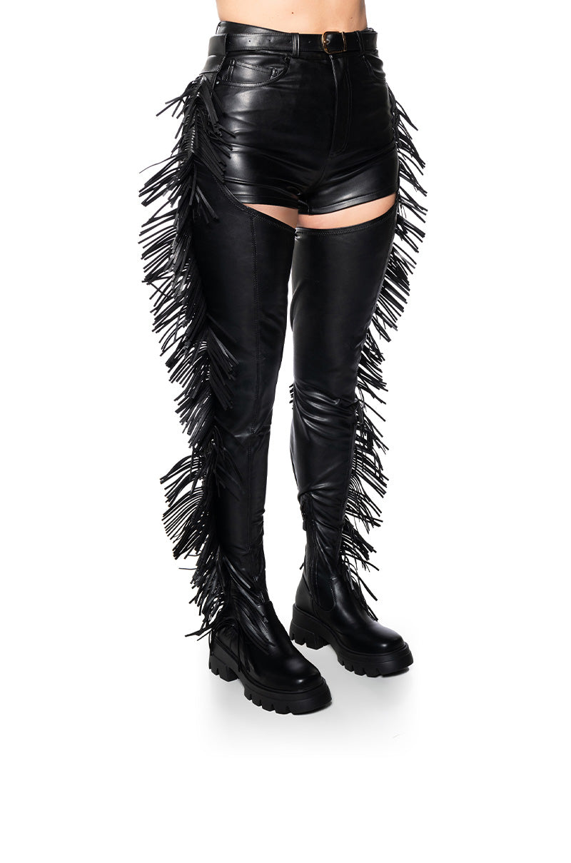 Side View Azalea Wang Gecky Flat Fringe Boot