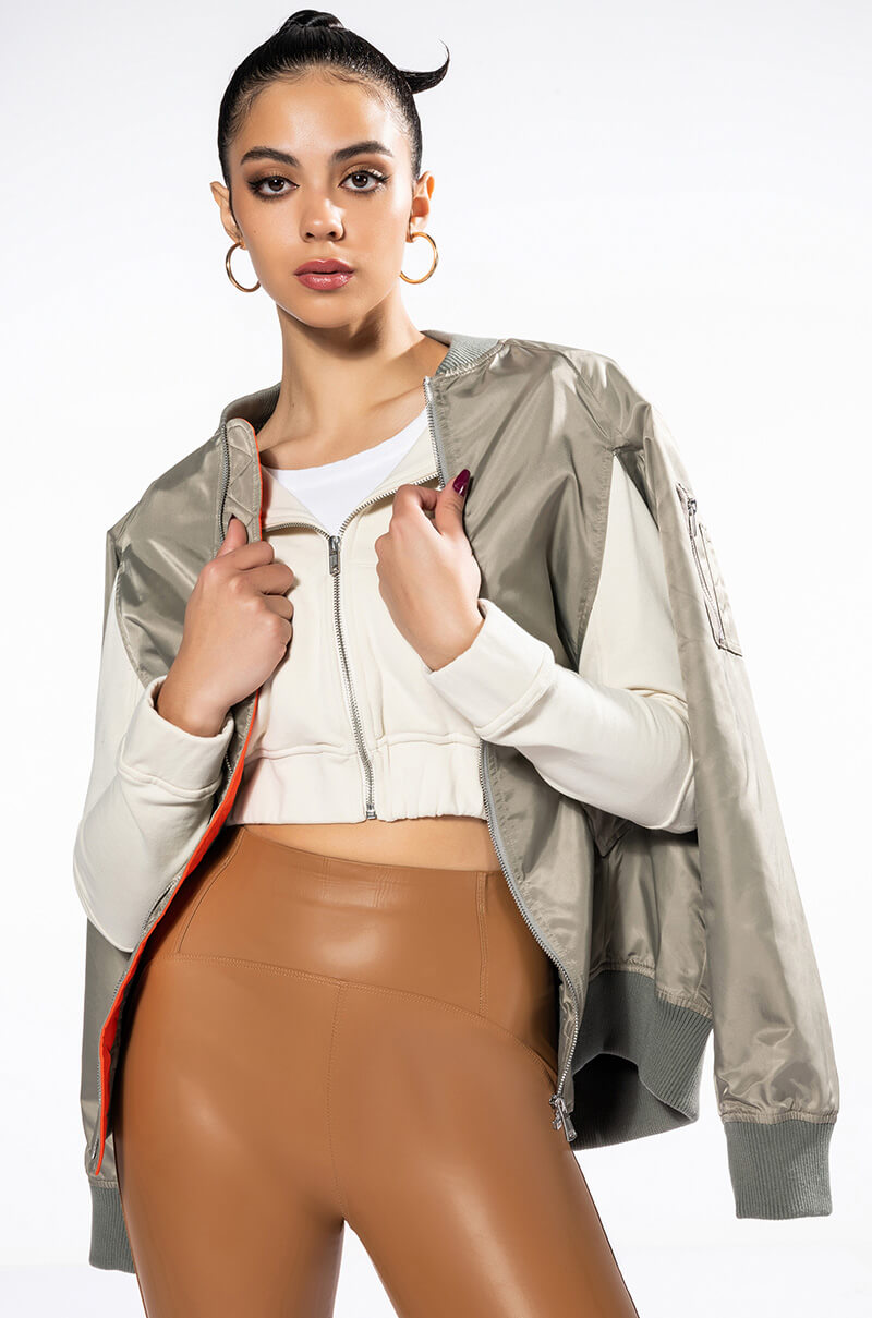 Front View Azalea Wang Get Real Darling Poncho Flight Bomber