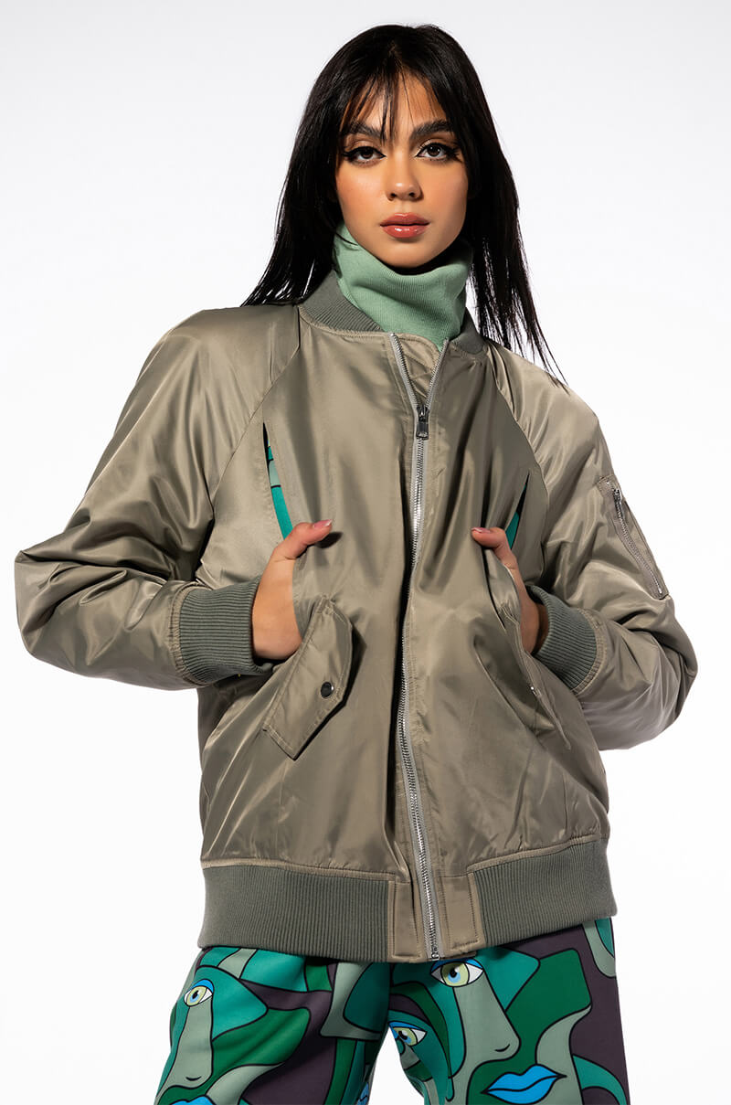 Side View Azalea Wang Get Real Darling Poncho Flight Bomber