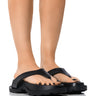 Front View Azalea Wang Get The Look 2 In 1 Flip Flop Leg Warmer Sandal In Black