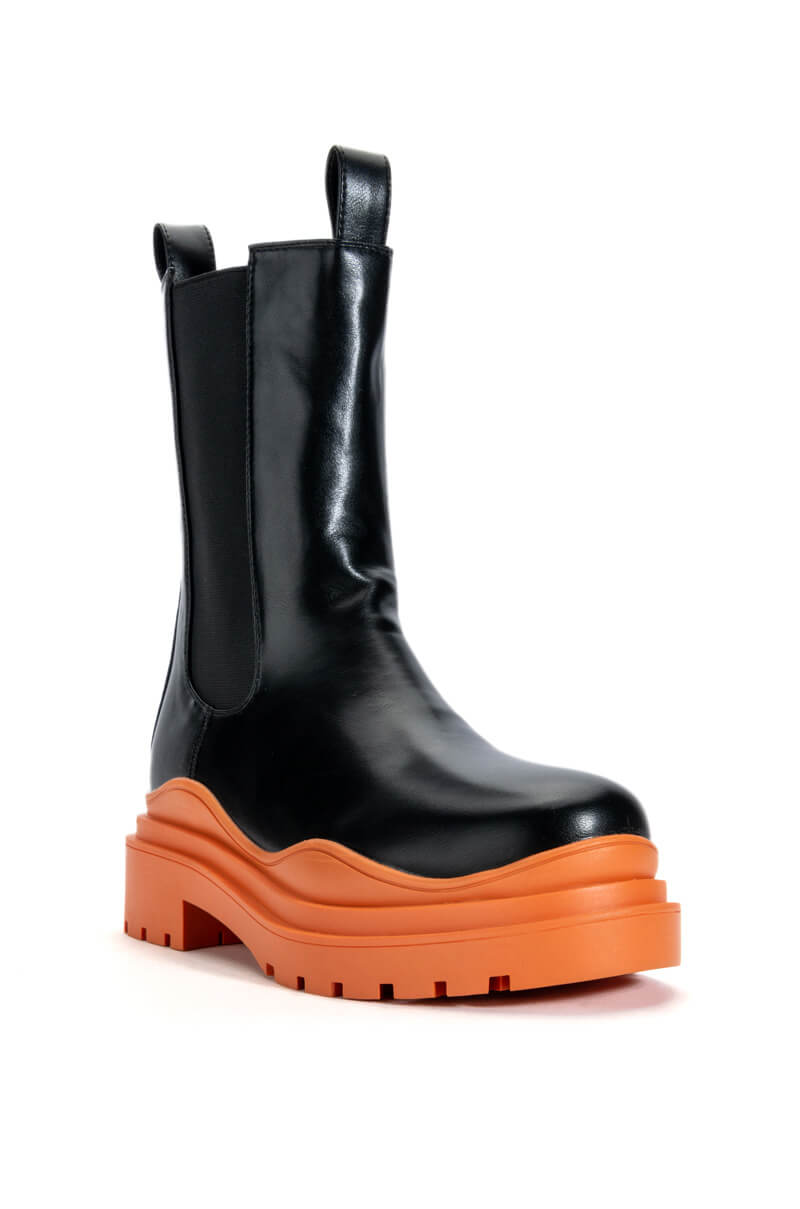 Back View Azalea Wang Ghosted Flatform Chelsea Boot In Orange