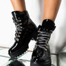 Front View Azalea Wang Girl You Know Youre A Freak Flatform Bootie in Black Patent