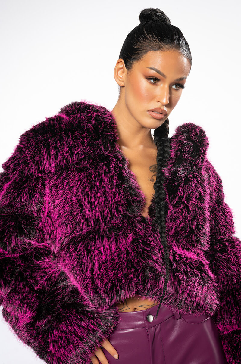 Side View Azalea Wang Giulia 3d Faux Fur Crop Jacket