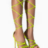 Front View Azalea Wang Give It All Away Stiletto Sandal In Neon Lime