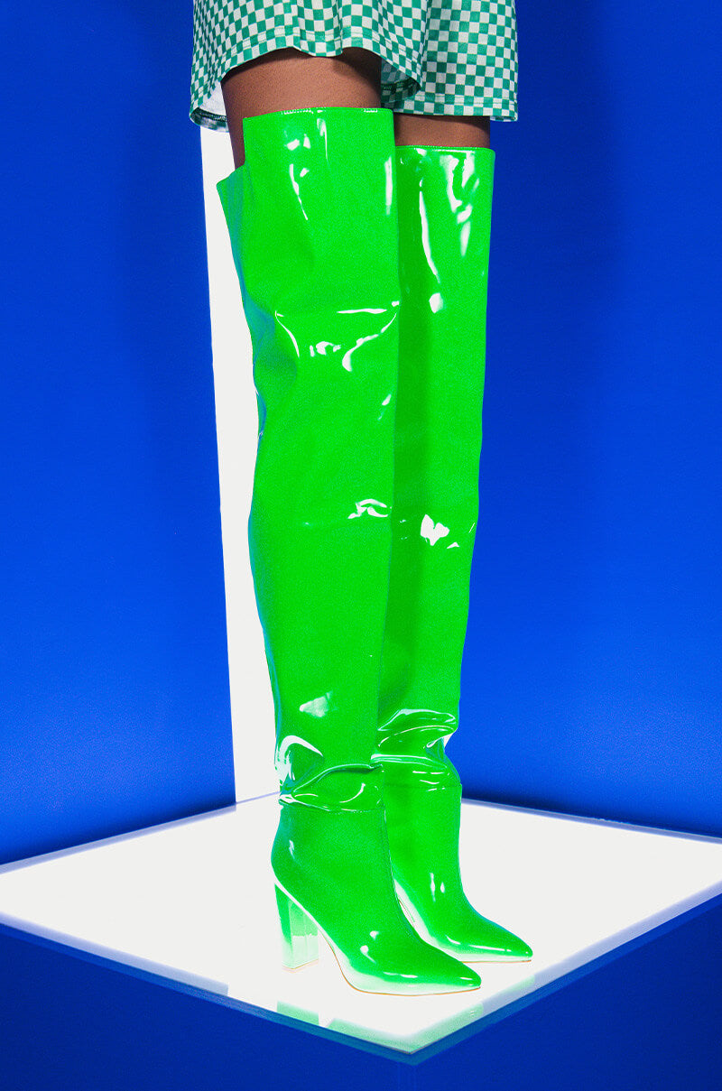 Front View Azalea Wang Give My Apologies Chunky Boot In Green