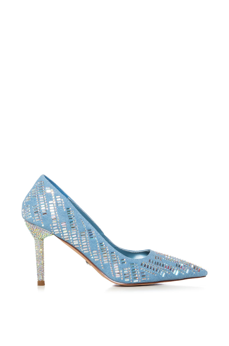 Side View Azalea Wang Gizelle Denim Embellished Pump 1