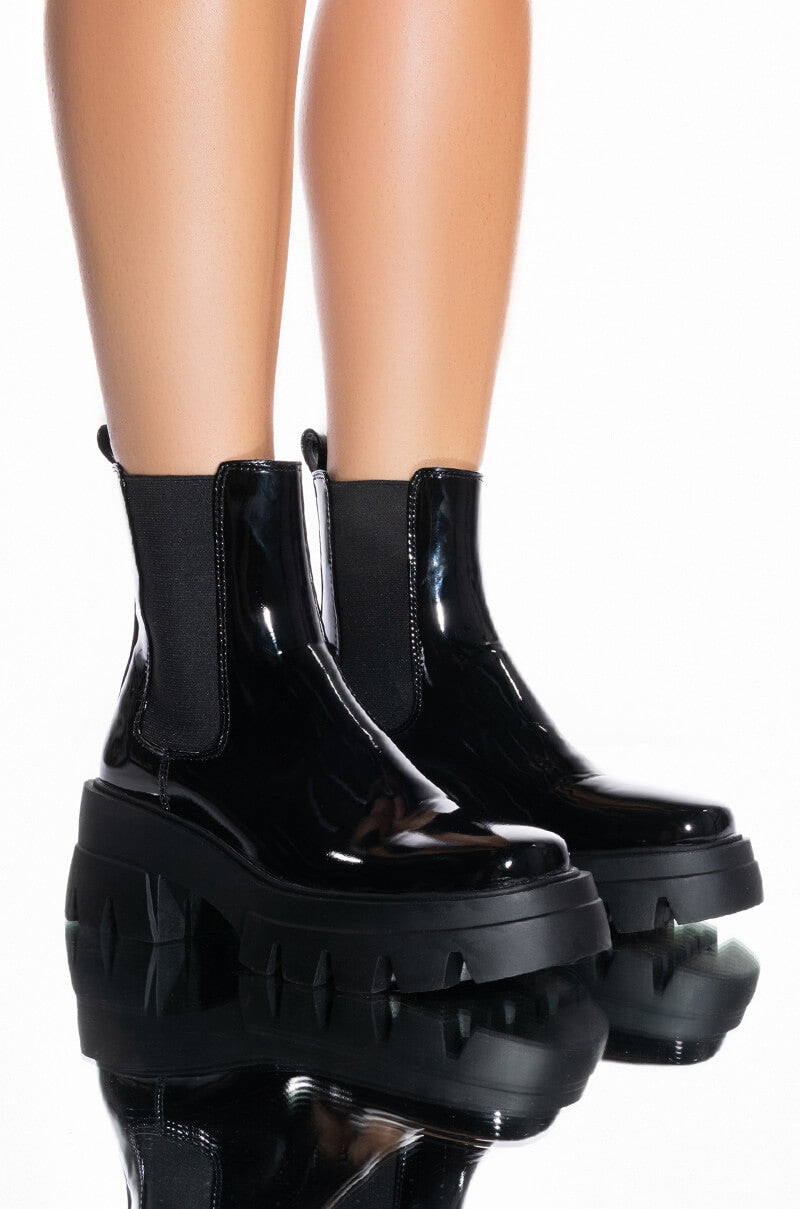 AZALEA WANG CATE FLATFORM CHELSEA BOOTIE IN BLACK PATENT view 0