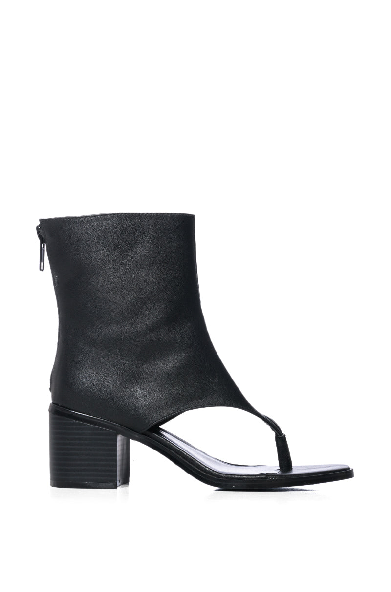 Side View Azalea Wang Grayson Chunky Bootie Thong Sandal In Black