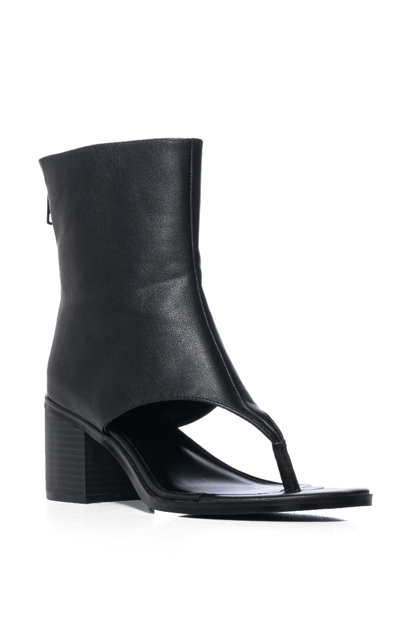 Back View Azalea Wang Grayson Chunky Bootie Thong Sandal In Black