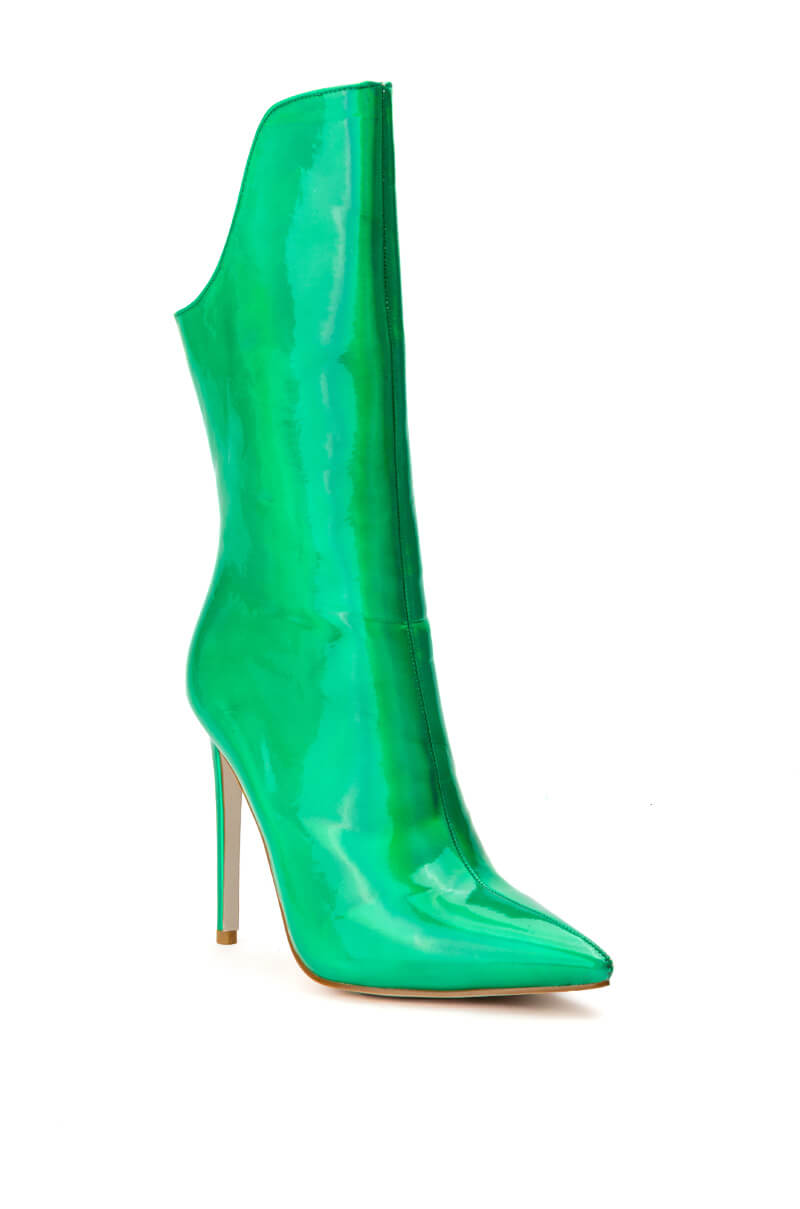 Back View Azalea Wang Halo Holographic Stiletto Bootie In Green 7