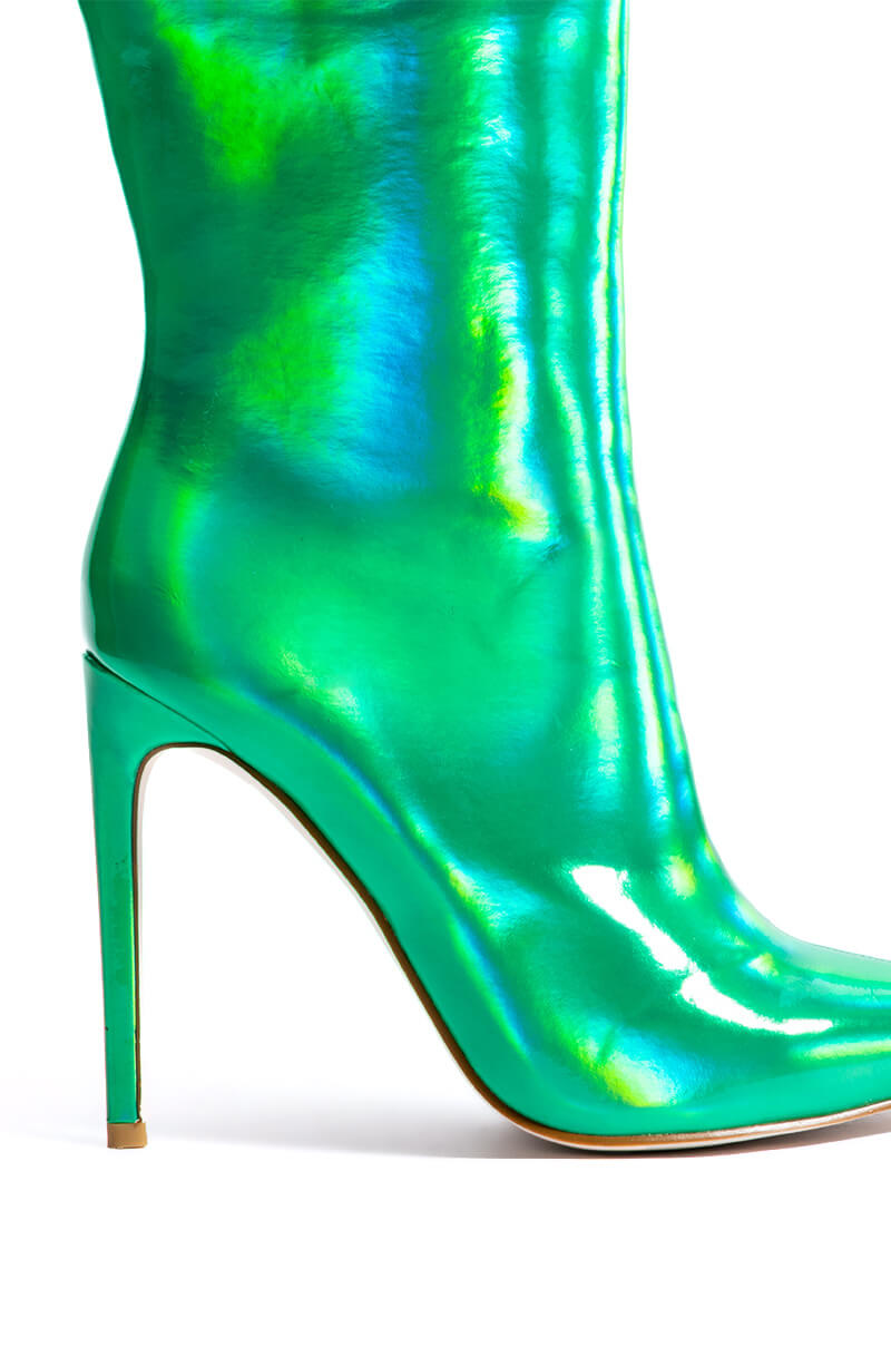Full View Azalea Wang Halo Holographic Stiletto Bootie In Green 12
