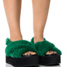 Front View Azalea Wang Hannah Fur Flatform Sandal In Green