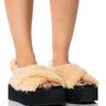 Front View Azalea Wang Hannah Fur Flatform Sandal In Nude