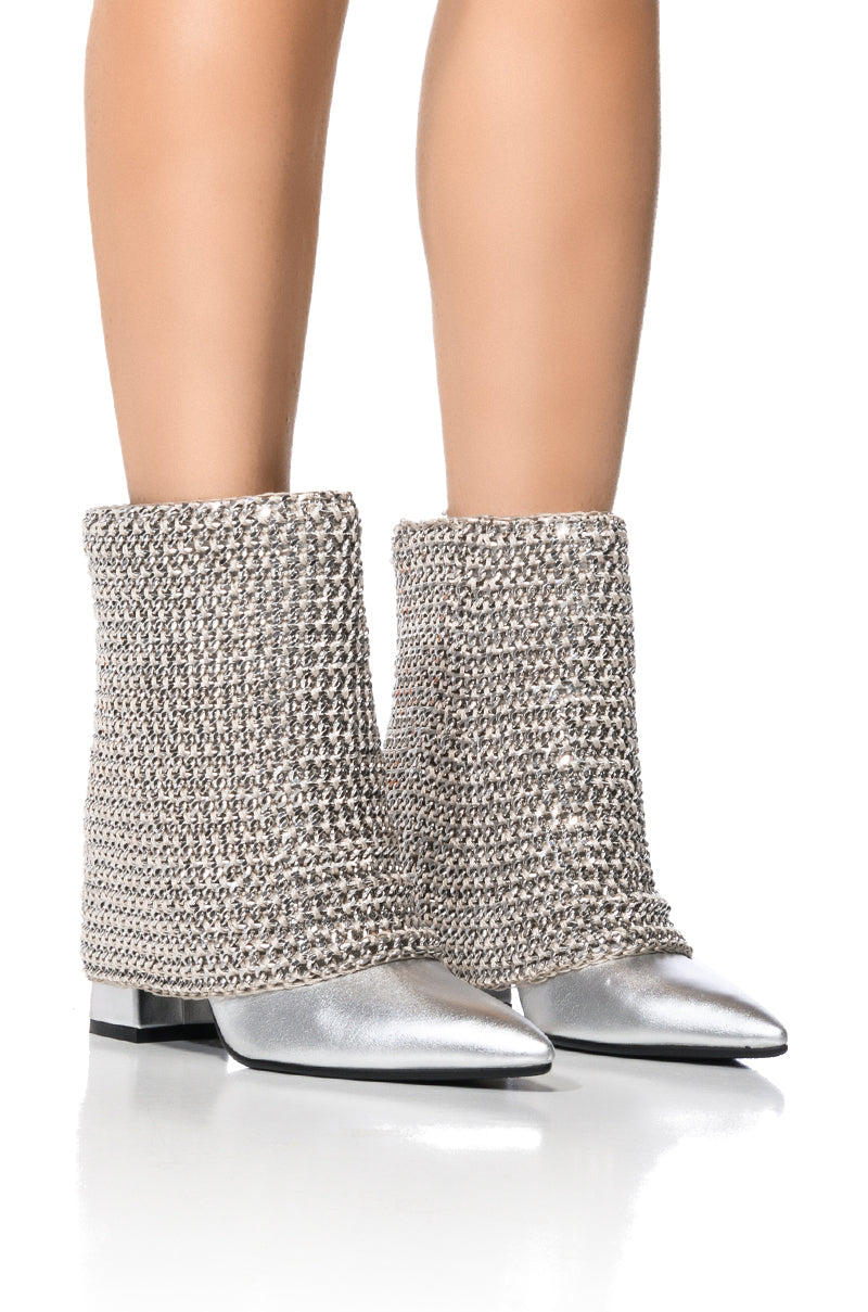 Front View Azalea Wang Havannah Chain Covered Bootie In Silver