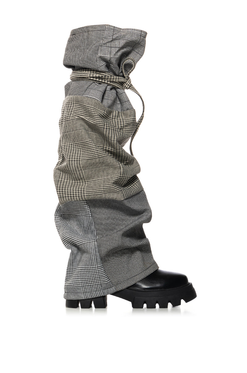 Side View Azalea Wang Heartbreaker Black Plaid Overlay Boot
