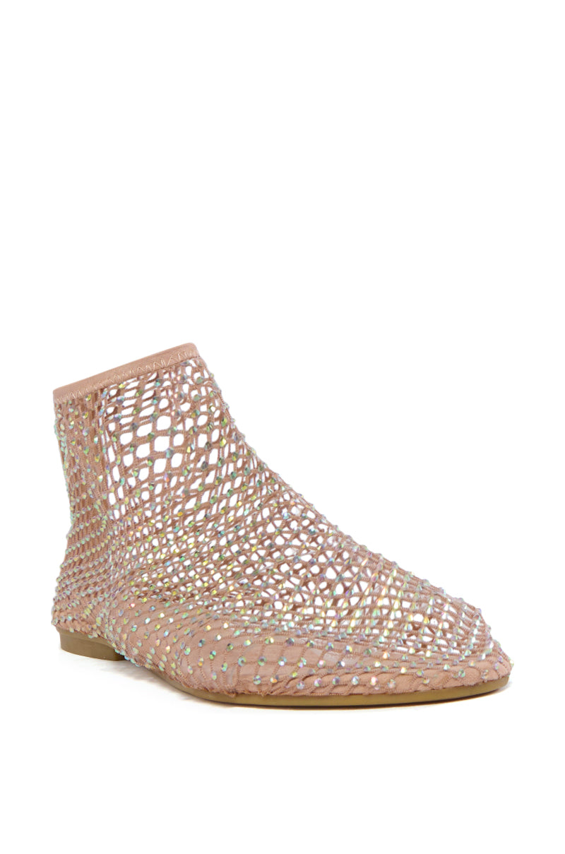 Back View Azalea Wang Heloise Mesh Rhinestone Flat In Nude