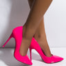 Front View Azalea Wang Here To Stay Stiletto Pointed Toe Pump in Neon Fuchsia