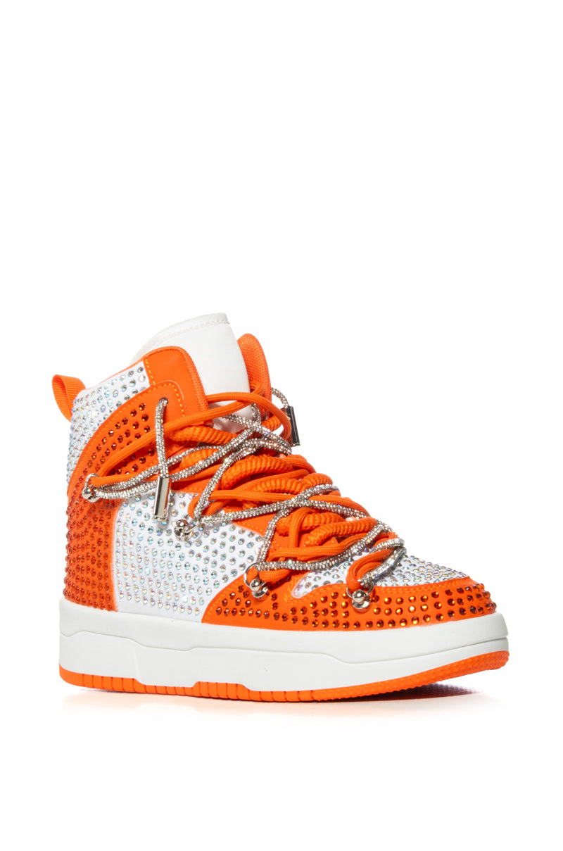 Back View Azalea Wang Honey Bush Embellished High Top Sneaker In Orange