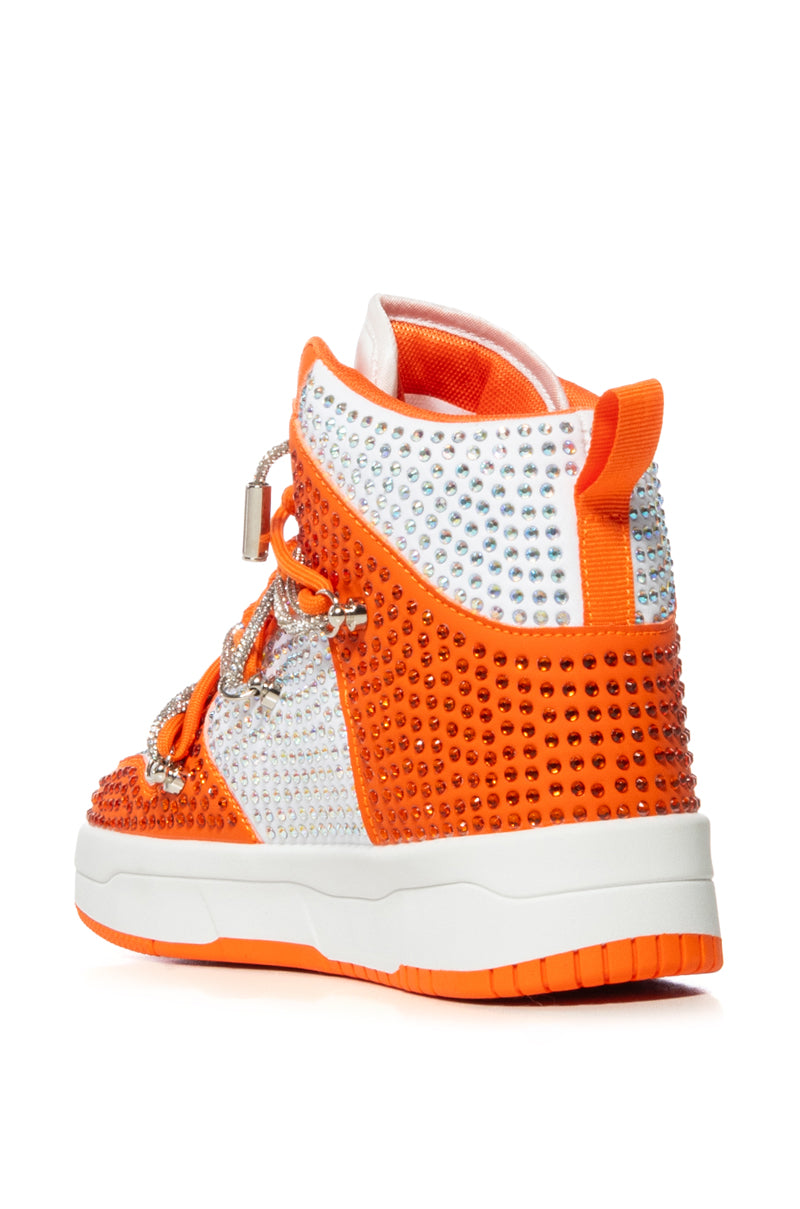 Detail View Azalea Wang Honey Bush Embellished High Top Sneaker In Orange
