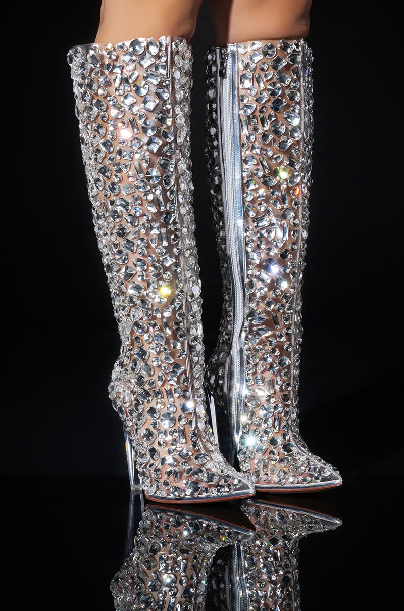 AZALEA WANG HONEY EMBELLISHED PVC CHUNKY BOOT IN SILVER view 0