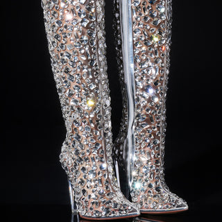 Front View Azalea Wang Honey Embellished Pvc Boot In Silver