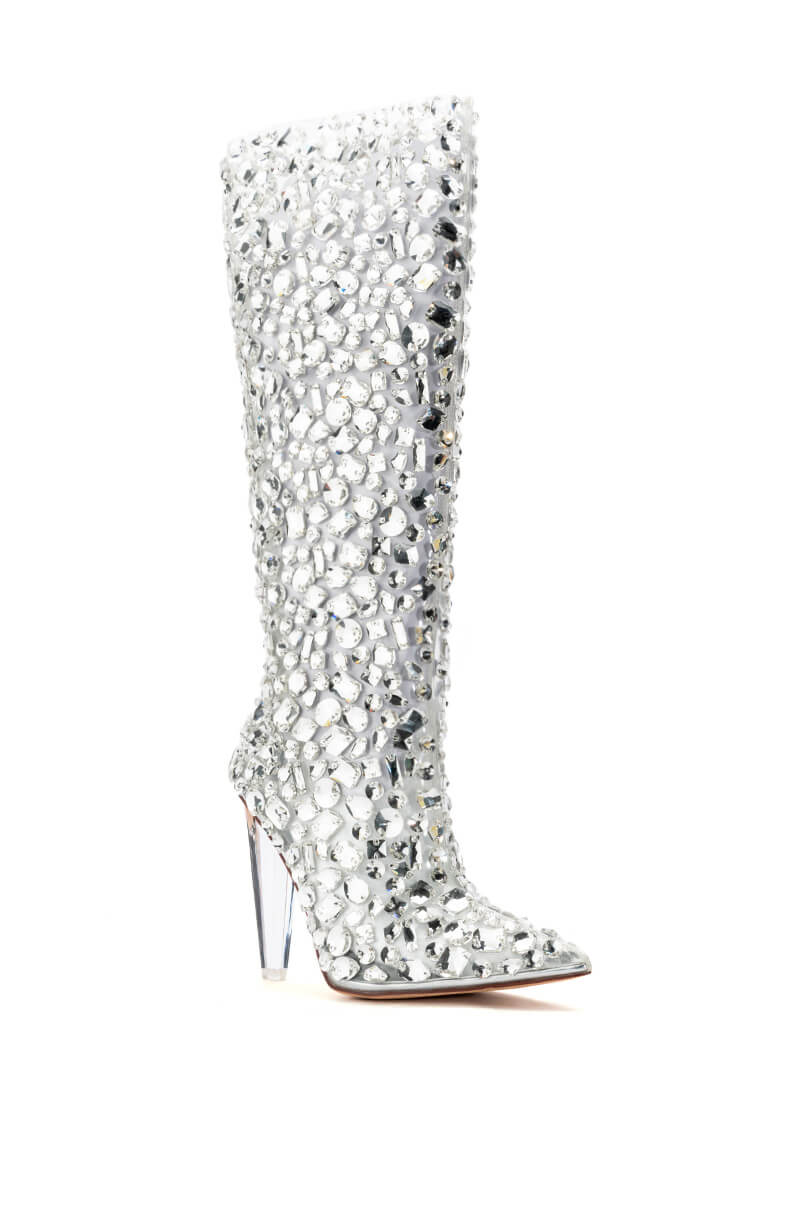 Back View Azalea Wang Honey Embellished Pvc Boot In Silver
