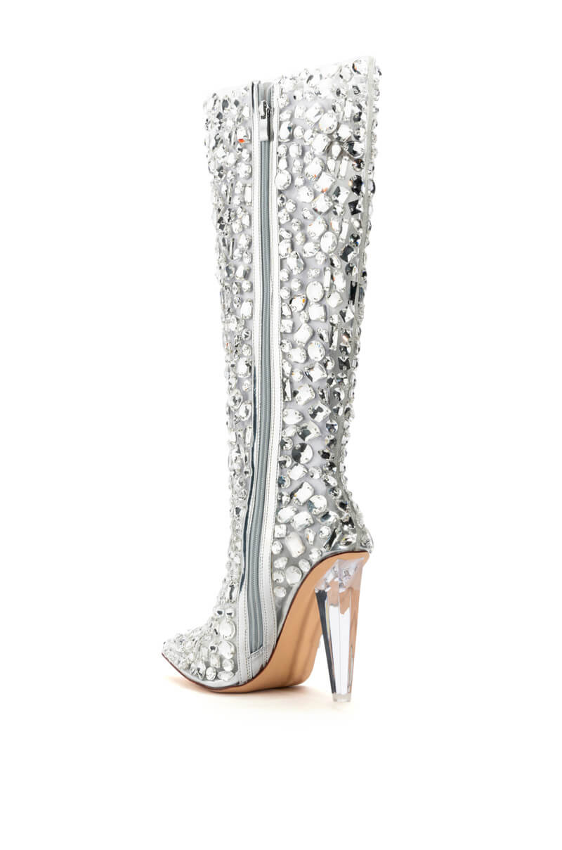Detail View Azalea Wang Honey Embellished Pvc Boot In Silver