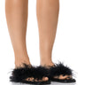 Front View Azalea Wang Hopeful Feather Flat Sandal In Black