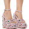 Front View Azalea Wang Hyacinth Tweed Embellished Sandal In Pink