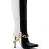 Front View Azalea Wang Hype Me Up Knee High Chain Boot In Black White