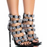 Front View Azalea Wang Iced Out Stiletto Sandal In Black