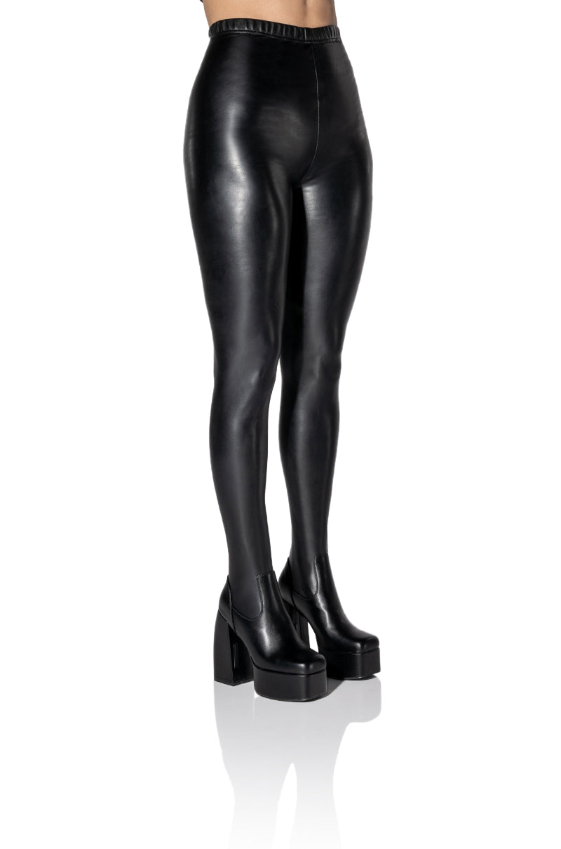 Front View Azalea Wang Im A Star Chunky Heel Pant Boot In Black Pu