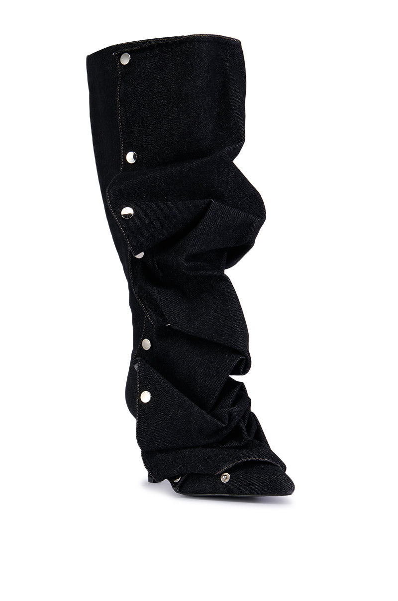 Back View Azalea Wang Imogine Black Denim Boot