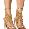 Front View Azalea Wang In The Party Rhinestone Fringe Sandal In Gold