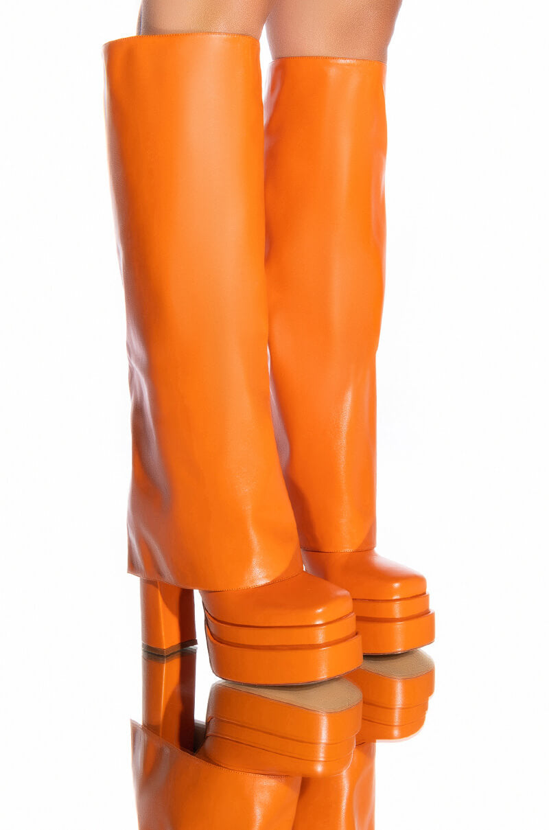 AZALEA WANG INVISIBLE KNEE HIGH FOLD OVER CHUNKY BOOT IN ORANGE view 0