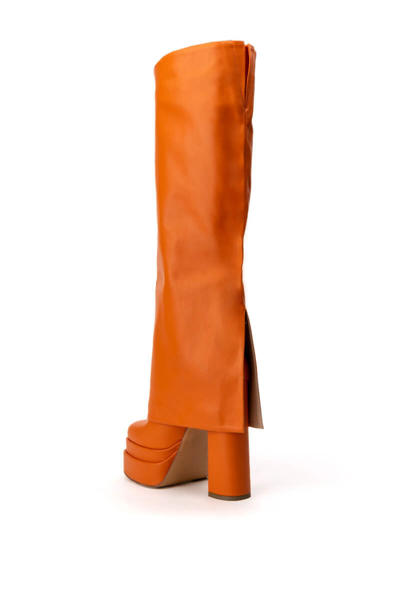 Detail View Azalea Wang Invisible Knee High Fold Over Chunky Boot In Orange